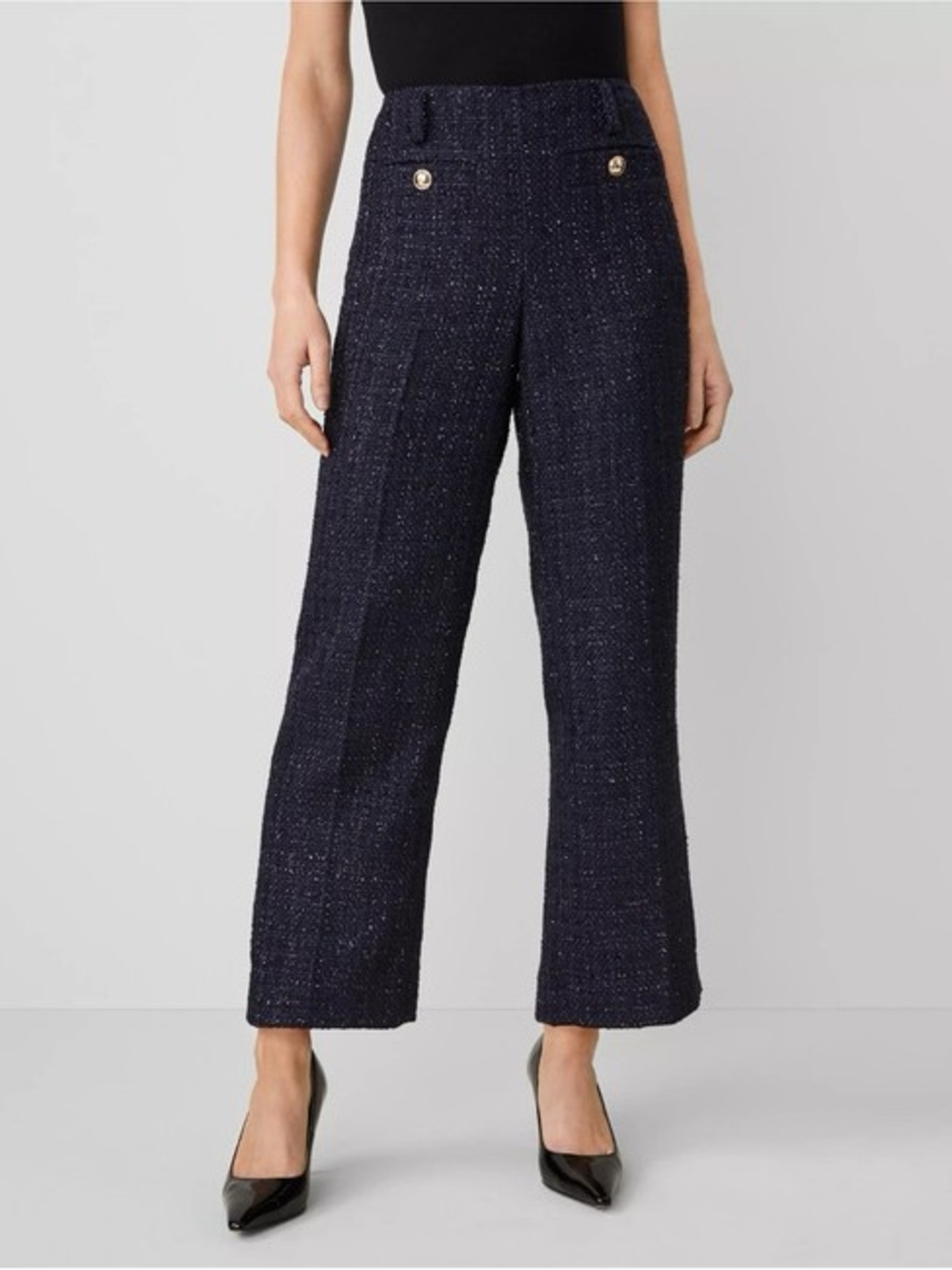 Ann Taylor size 6, Navy, Metallic Tweed, Wide-Leg Ankle Pant